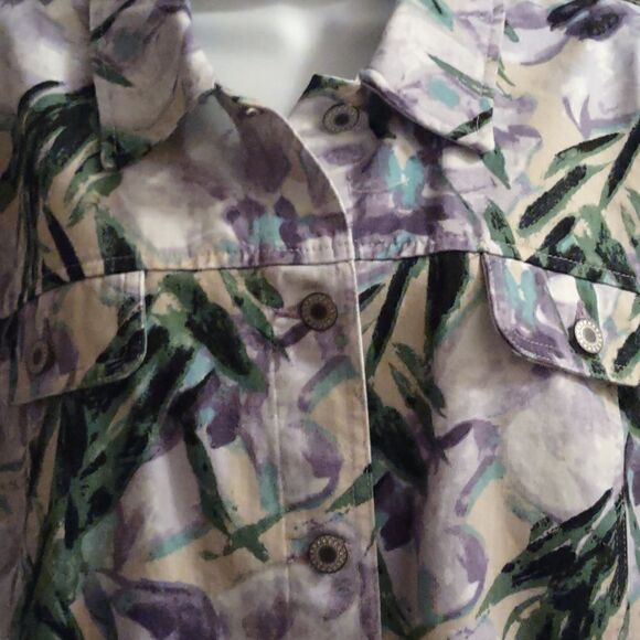 JM Collection‎ Size 14 Floral Tropical Purple Aqua Yellow White Cotton Jacket - Picture 2 of 9